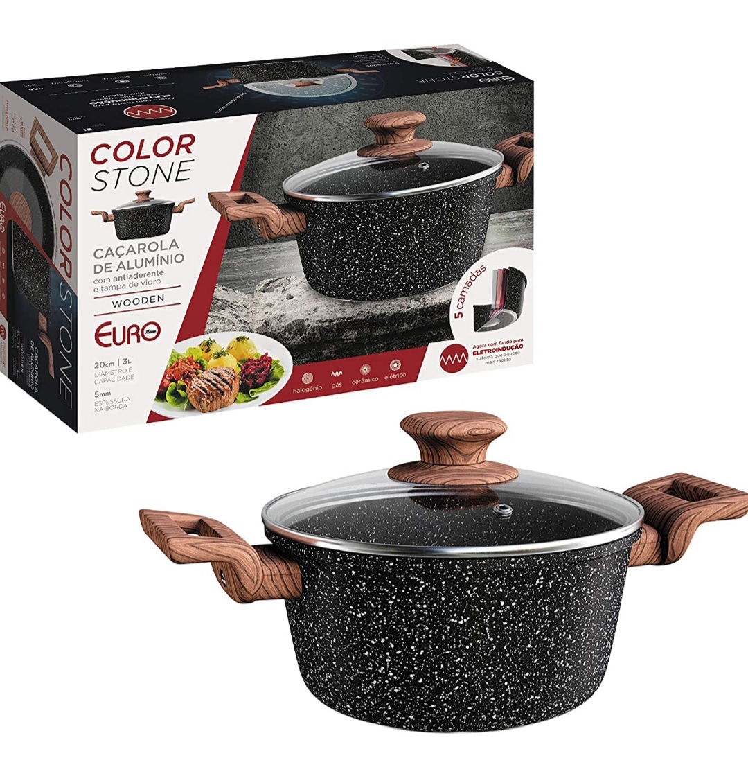 Caçarola Antiaderente Indução Wooden 20 Cm Euro Color Stone - Imagem 2