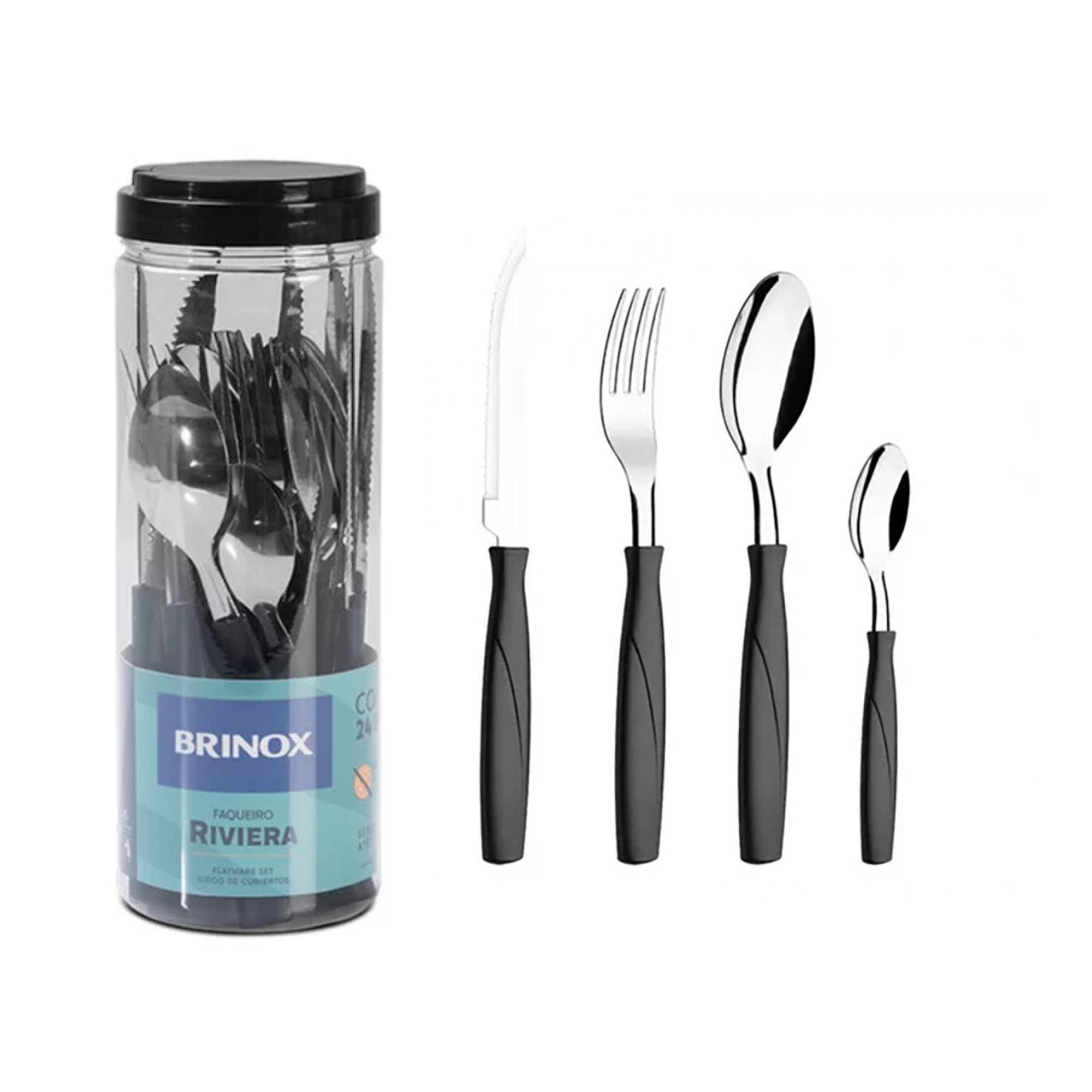 Faqueiro Brinox Riviera com 24 Peças, Preto